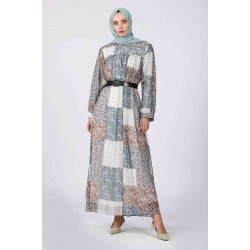 Tekbir Revival Square Block Floral Dress