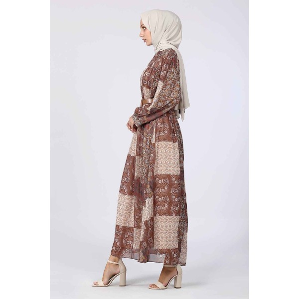 Tekbir Revival Square Block Floral Dress