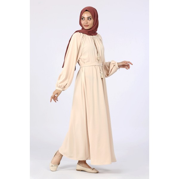 Tekbir Ikoll Tasseled Neck Belted Dress