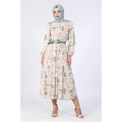 Tekbir Aşkı Şima Belted Leaf Dress
