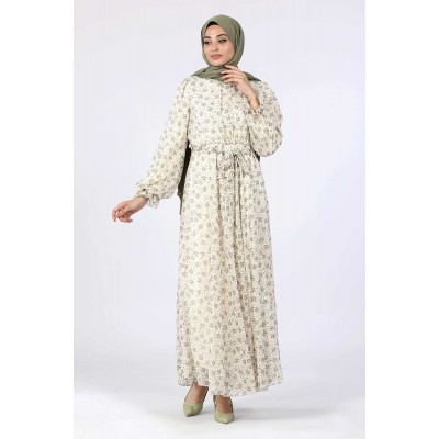 Tekbir Aşkı Şima Frill Sleeves Belted Dress Green