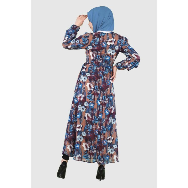 Tekbir Collar Detailed Floral Dress