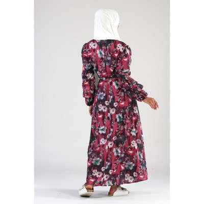Tekbir Collar Detailed Floral Dress