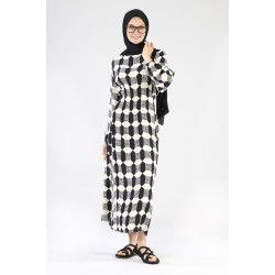 Tekbir Square Patterned Lace-Up Dress