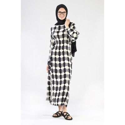 فستان تكبير برباط ونقشة مربعة