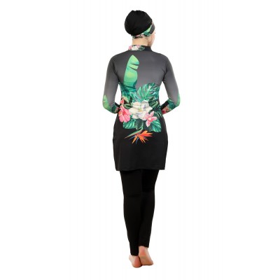 Mayo Burkini Floral Design Swimwear - Black Mayo Burkini Floral Design Swimwear - Black