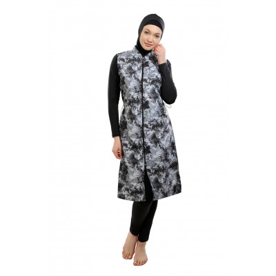  مايوه بوركيني مغطاة بالكامل منقوش بالزعفران