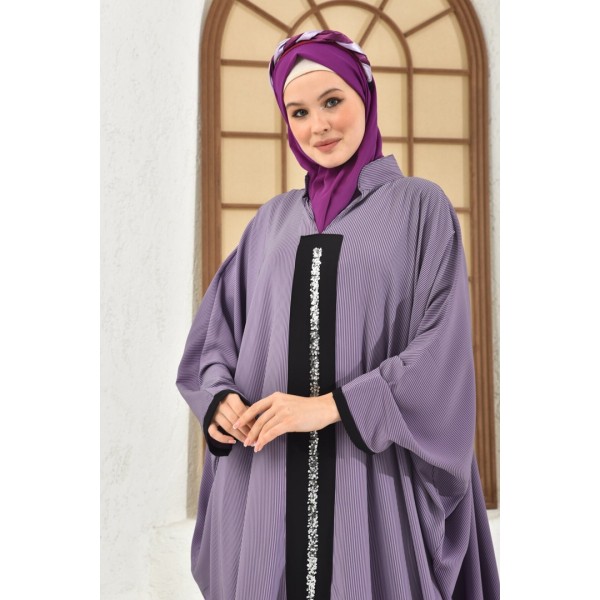 Abaya Striped Pattern Front Garnish Detailed