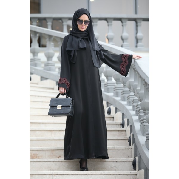 abaya claret red guipure