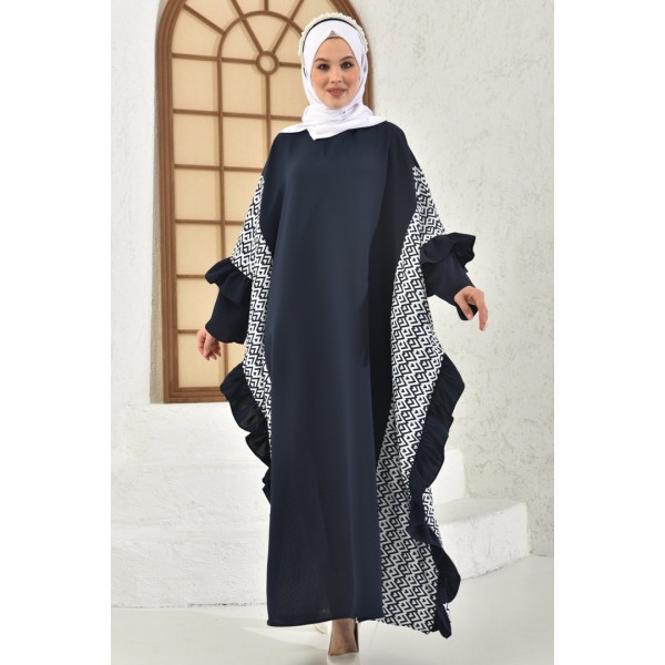 Filizzade Woman Abaya Unlined - Crew neck and Frill Detailed