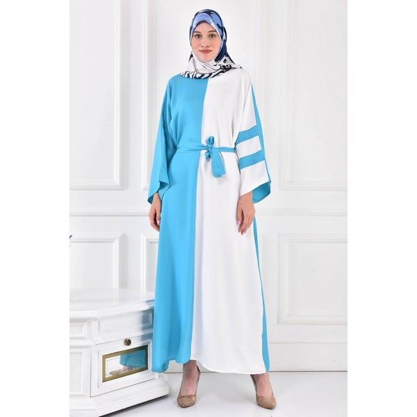 Filizzade Woman Crew neck Belted Loose Abaya