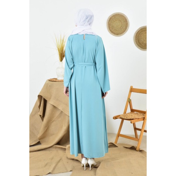 Filizzade Woman Crew neck Belted Loose Abaya