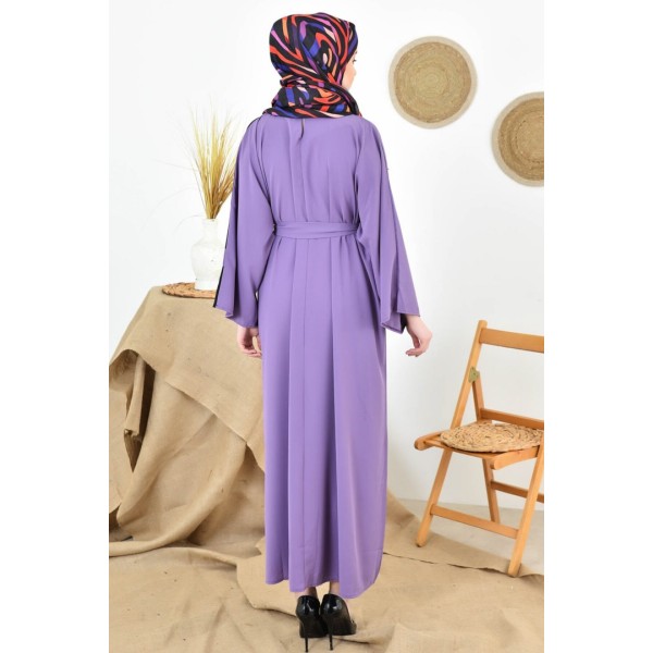 Filizzade Woman Crew neck Belted Loose Abaya