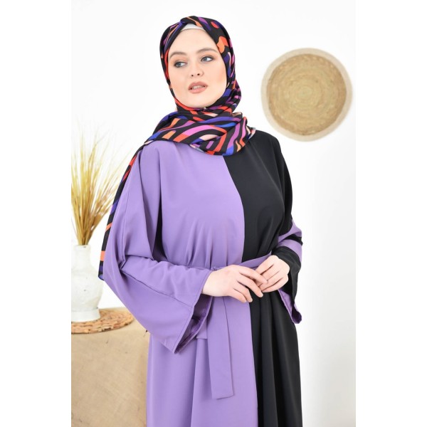 Filizzade Woman Crew neck Belted Loose Abaya