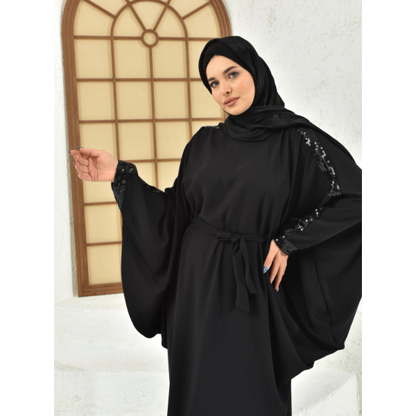 Filizzade Women's unlined abaya with shoulder and arm decoration