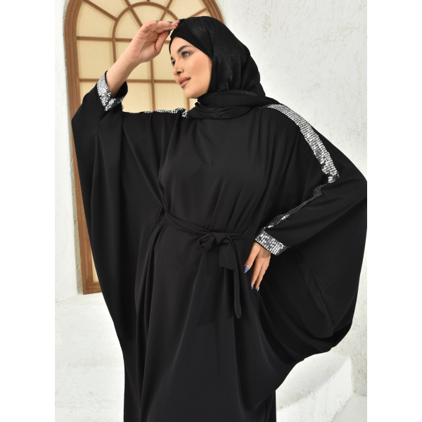 Filizzade Women's unlined abaya with shoulder and arm decoration