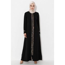 Filizzade Woman Abaya Unlined Crew neck Sequin Detailed 