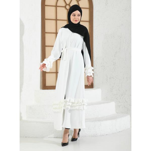 Filizzade Women's Abaya With Belt And Unlined - Round Neck