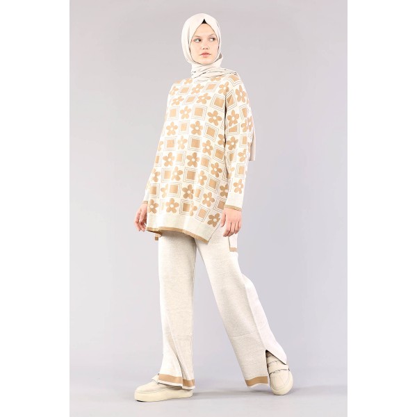 Tekbir İkoll 28537 Floral Color Suit Light Beige Camel