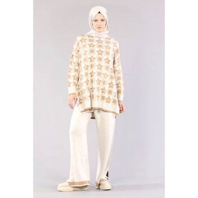 Tekbir İkoll 28537 Floral Color Suit Light Beige Camel