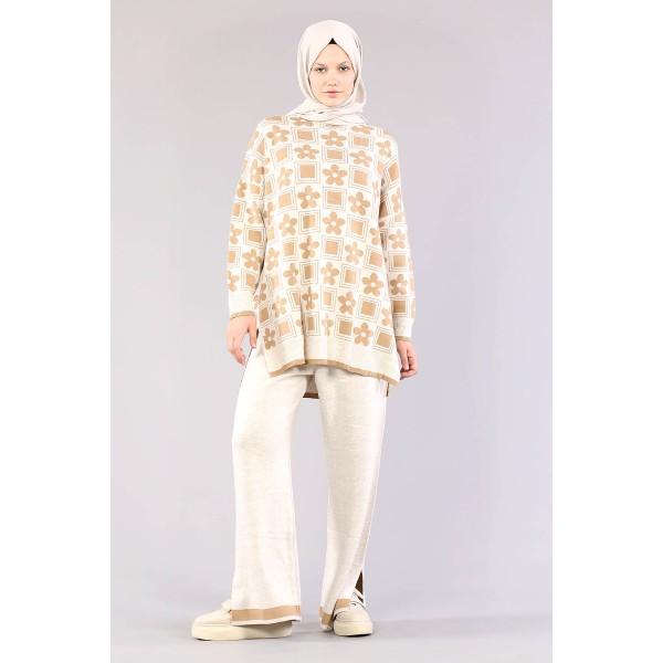 Tekbir İkoll 28537 Floral Color Suit Light Beige Camel