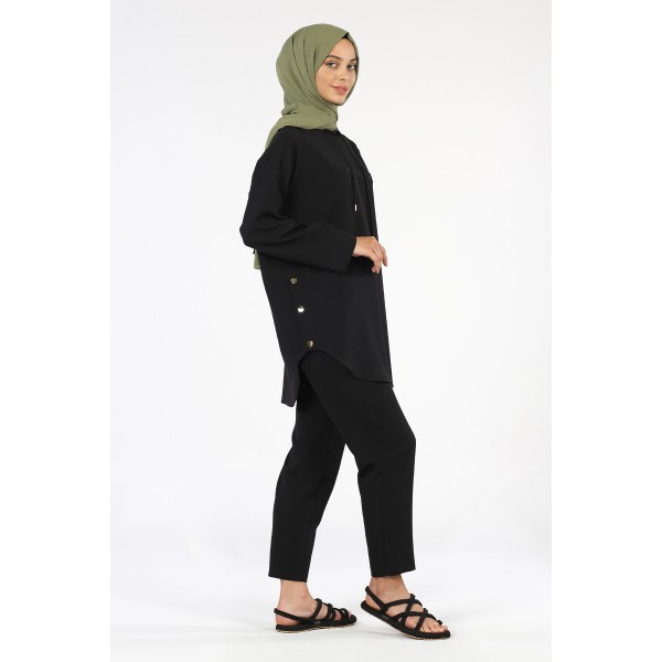 Tekbir Embroidered Snap Snap Suit Black