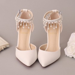 Wedding Shoes Women's Leatherette Stiletto Heel Closed Toe Pumps With Imitation Pearl