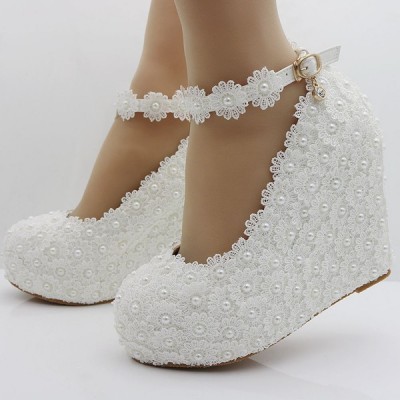 أحذية الزفاف المرأة Leatherette إسفين كعب مغلق منصة مضخات أسافين أحذية الزفاف المرأة Leatherette إسفين كعب مغلق منصة مضخات أسافين