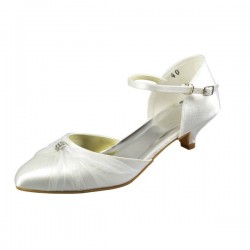 Wedding Shoes Women's Satin Stiletto Heel Closed Toe Pumps With Buckle Rhinestone