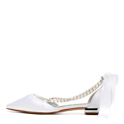 أحذية الزفاف المرأة الساتان شقة كعب مغلقة الصنادل الشقق ة مع اللؤلؤ أحذية الزفاف المرأة الساتان شقة كعب مغلقة الصنادل الشقق ة مع اللؤلؤ