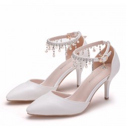 أحذية الزفاف المرأة Leatherette Stiletto كعب مغلقة مضخات إصبع القدم الصنادل ماري جين مع بيرل  أحذية الزفاف المرأة Leatherette Stiletto كعب مغلقة مضخات إصبع القدم الصنادل ماري جين مع بيرل