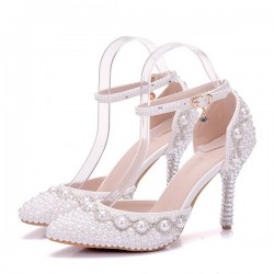 أحذية الزفاف المرأة Leatherette Stiletto كعب مغلق مضخات إصبع القدم مع بيرل راينستون أحذية الزفاف المرأة Leatherette Stiletto كعب مغلق مضخات إصبع القدم مع بيرل راينستون