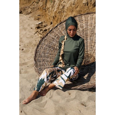 Mayo burkini Rivamera Women's Khaki Flywheel Design Patterned Hijab Swimsuit R1105 Mayo burkini Rivamera Women's Khaki Flywheel Design Patterned Hijab Swimsuit R1105