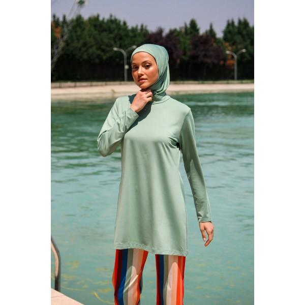 Mayo burkini Marina Mold Green Women's Line Pattern Design Hijab Swimsuit M2227