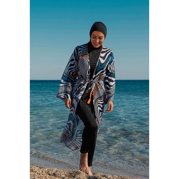 burkini cover Marina Black Women Hijab Swimsuit Over Kimono Pareo P2205