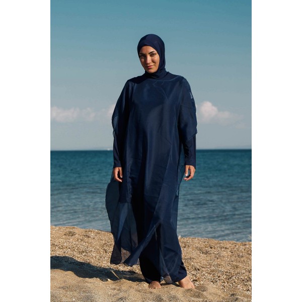 burkini cover Marina Hijab Swimsuit Worn Over Kaftan Kimono Pareo P2201-Navy Blue