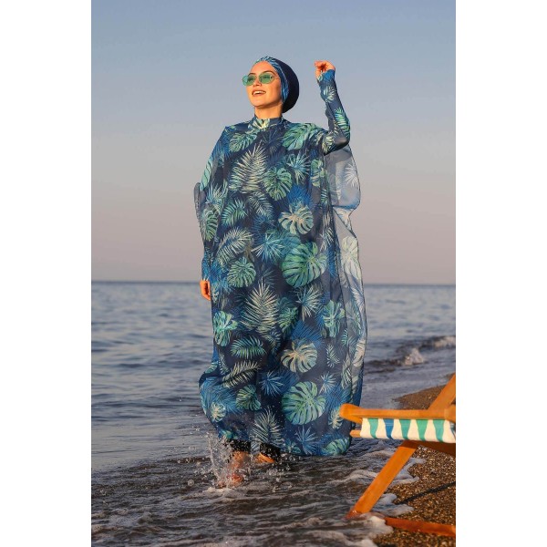 burkini cover Marina Hijab Swimwear Leaf Patterned Kaftan Kimono Pareo P2106