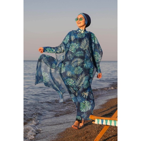 burkini cover Marina Hijab Swimwear Leaf Patterned Kaftan Kimono Pareo P2106