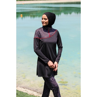 Rivamera مايوه بوركيني سباحة حجاب سوداء منقوشة R1117