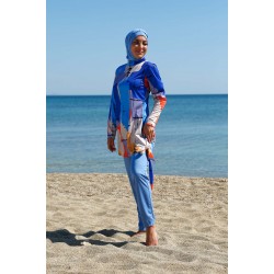 Mayo burkini  Rivamera Turquoise Pattern Detailed Hijab Swimsuit R1109 Mayo burkini  Rivamera Turquoise Pattern Detailed Hijab Swimsuit R1109