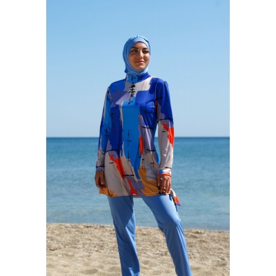 Rivamera مايوه بوركيني للمحجبات مزينة بنقشة الفيروز R1109