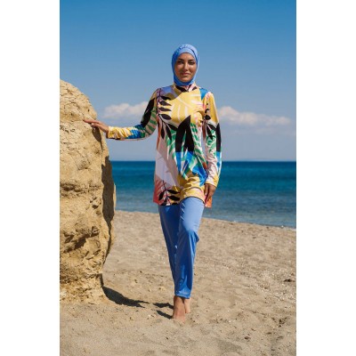 Mayo burkini  Rivamera Turquoise Pattern Detailed Hijab Swimsuit R1110