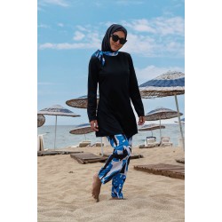 Rivamera مايوه بوركيني للسباحة للمحجبات مزينة بنقشة الفيروز أسود R1111 Rivamera مايوه بوركيني للسباحة للمحجبات مزينة بنقشة الفيروز أسود R1111