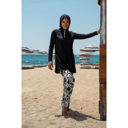 Mayo burkini  Rivamera Pattern Detailed Black Hijab Swimsuit R1116 Mayo burkini  Rivamera Pattern Detailed Black Hijab Swimsuit R1116