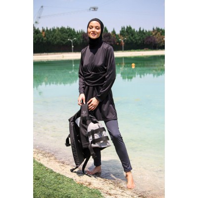 Rivamera مايوه بوركيني للسباحة بحجاب بتصميم بسيط أسود R1118