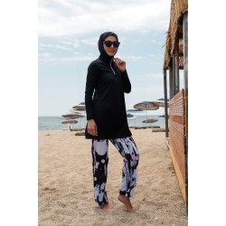 Mayo burkini Rivamera Black Pattern Detailed Hijab Swimsuit R1101 Mayo burkini Rivamera Black Pattern Detailed Hijab Swimsuit R1101