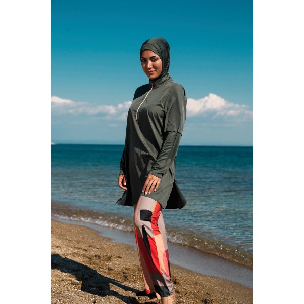 Mayo burkini Marina Khaki Women's Pattern Detailed Design Hijab Swimsuit M2279