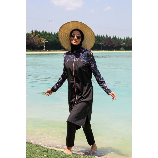 Mayo burkini Marina Black Women's Pattern Detailed Design Hijab Swimsuit M2264