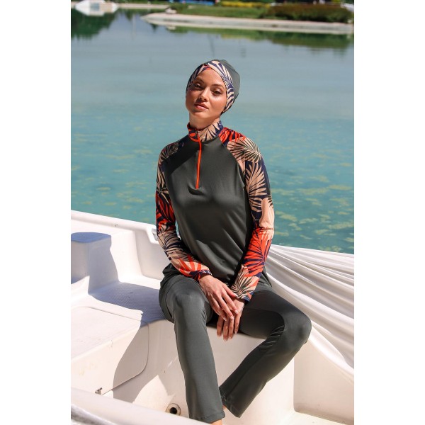 Mayo burkini Marina Khaki Women's Pattern Detailed Design Hijab Swimsuit M2229