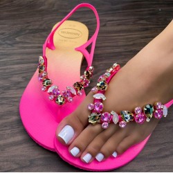 Fuchsia women sandal decorated with exquisite stones Fuchsia women sandal decorated with exquisite stones